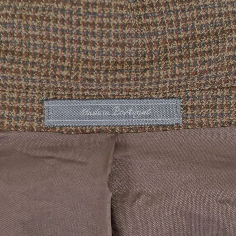 Talbots Men Brown Tan Gray Check‎ Tweed Wool 3 Button Sport Coat 42R